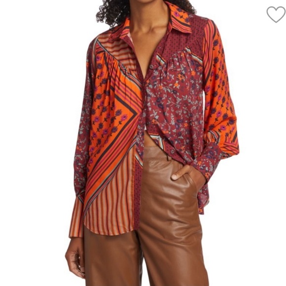 Free People Tops - Free People | Hazel | Button Down Boho Patchwork | Chili Pepper | XS